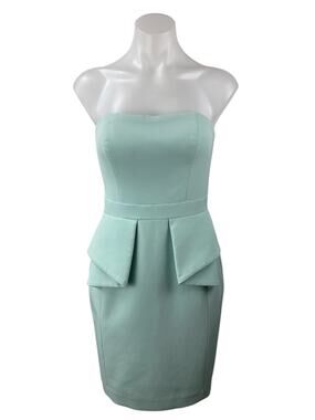 Aidan Women's Mint Green Strapless Bandeau Knee Length Zip Peplum Dress Size 0